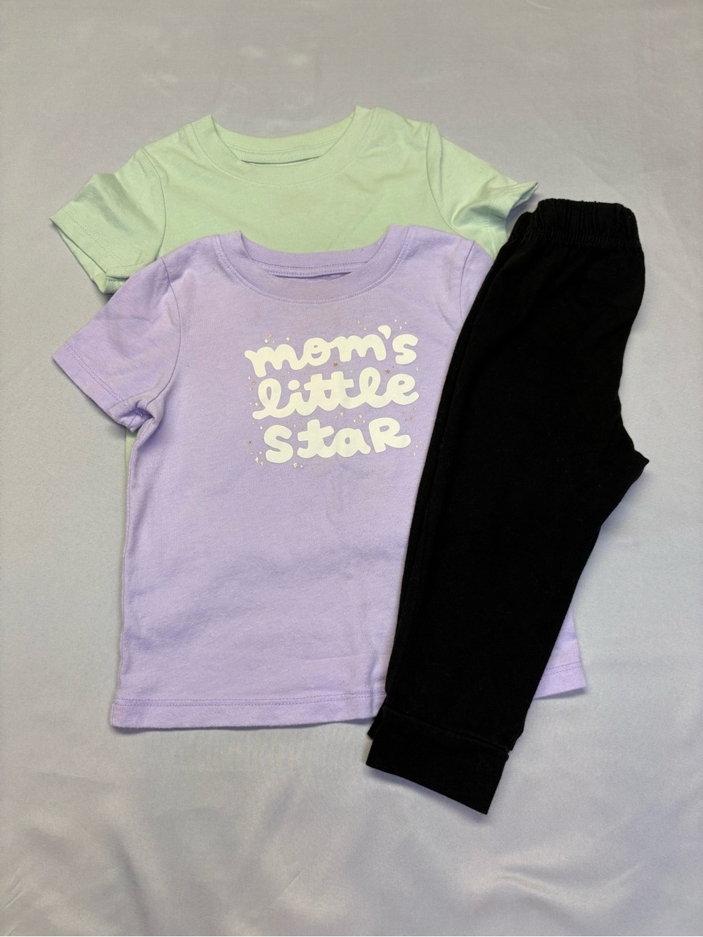 Cat & Jack Lavender, Mint Short Sleeve shirt and black pair pants Set 18 months
